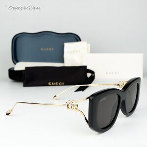 Gucci Women Sunglasses Black Gold Grey Butterfly GG1566S 001 BRAND NEW